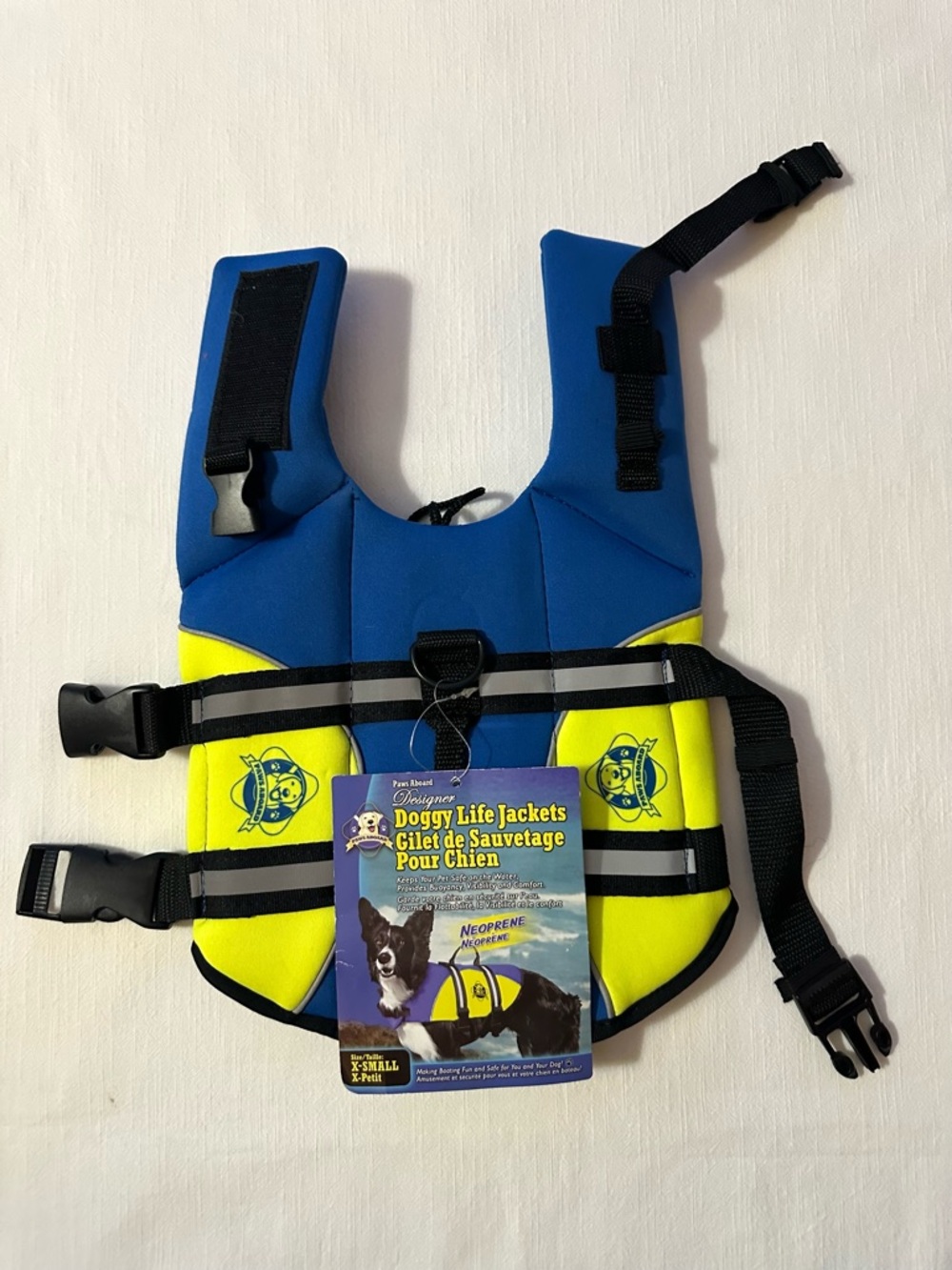 Paws Aboard Blue & Yellow Neoprene Dog Life Jacket - X-Small